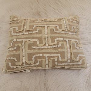 Kim Seybert Sequin Embellished Decorative Cotton Pillow White and Linen 13 x 15